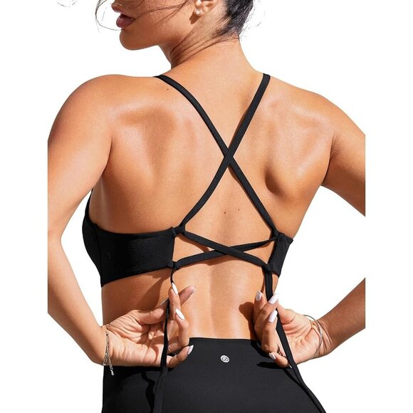 🆕Women’s Black Bikini Top Lace Up V Neck Swimsuit Crisscross Padded Polyamide - Picture 4 of 7